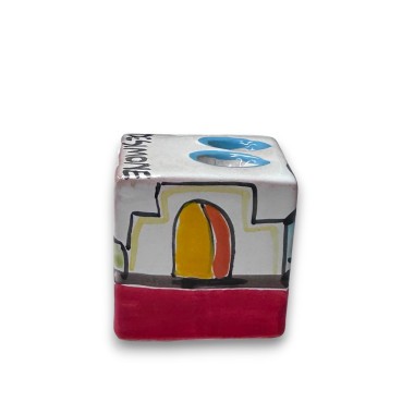 Pencil Holder Cube Dammusi de simone sicilian handmade pottery Pencil Holder Cube Dammusi de simone sicilian handmade pottery